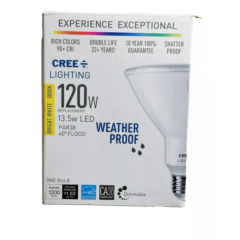 Cree 120W Bright White(3000k) 13.5w 40• Flood Weather Proof Light