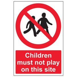 V Safety Children Must Not Play On This Site - Portrait 200 x 300 mm - 2mm Super-Tough Rigid Plastic Safety Sign