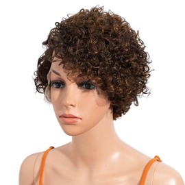 8" Curly Wave Side Part 13x5x1 HD Lace Front Wigs Short Bob Pixie Cut Brazilian Remy Human Hair 150% Density Deep Curly Lace Front Wigs for Women Ombre Brown Color