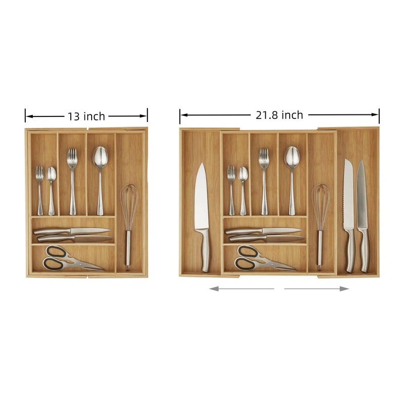 Klabelle Bamboo Drawer Organizer - Expandable Kitchen Utensil Holder, Adjustable