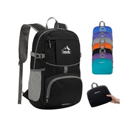 WATERFLY Hiking Foldable Daypack Backpack: 25L Ultra Lightweight Waterproof Day Pack for Woman Man - Small Compact Packable Folding Back Pack for Outdoor Sport Cycling Biking Travel Trip - Black
