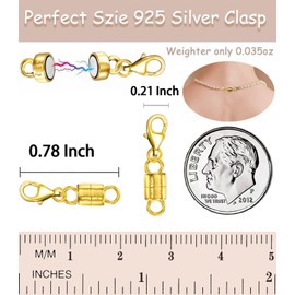 Dailyacc 925 Silver Lobster Magnetic Necklace Clasps and Closures Safety Sterling Silver with 14K Gold Jewelry Converters for Bracelets Chain Extender