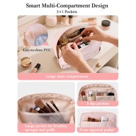 Noozion Makeup Bag Travel Toiletry Bag, Puffy Padded Cosmetic Bag for Women, Makeup Organizer Case, Wide-open Pouch Purse, Travel Essentials