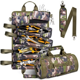 Tool Bag, Heavy Duty Tool Organizer, Portable Tool Pouch for Men, 6 Detachable Pouches, Foldable Carrying Tool Storage, Mechanic & Electrician Dad Birthday Gifts, Camo-Green