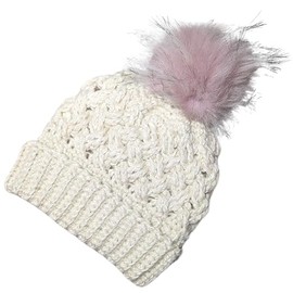 USA Handmade Alpaca Hat Women Celtic Knot Braid Hat, Unique Design, Alpaca Beanie, Optional Pom Pom (US, Alpha, Small, Medium, Natural White - Light Pink Pompom)