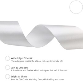 JESEP YONG Satin Ribbon Rolls 2 inch Wide Silk Blanket Binding Ribbon 50 Yards Single Faced Ribbon for Wedding Decor-Flower Bouquet Wrap-Gift Wrapping-Bows Making-Hats-DIY Craft (White #01)