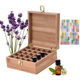 VolksRose Essential Oil Box Organizer, Premium Multi-Tray Essential Oils Storage Container Holds 25 Bottles, Natural Bamboo Aromatherapy Holder Carrying Case (5mL - 20mL) #ob11