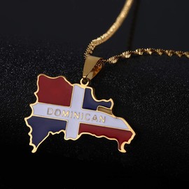 Stainless Steel Dominican Map Flag Pendant Necklace Dominicans Country Map Jewelry