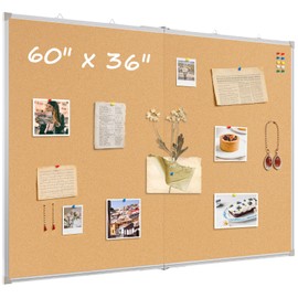 AMUSIGHT Double-Sided Large Foldable Cork Board, 60" x 36"