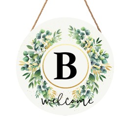 Monogram Letter B Wreaths for Front Door Wooden Wreath Welcome Sign for Front Door Decor Green Floral Initial House Warming Decorations Spring Summer Rustic Wall Art Sign for House Porch Windows 12in