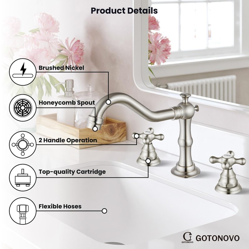 gotonovo Bathroom Sink Faucet Widespread Brushed Nickel Double Mixing Tap