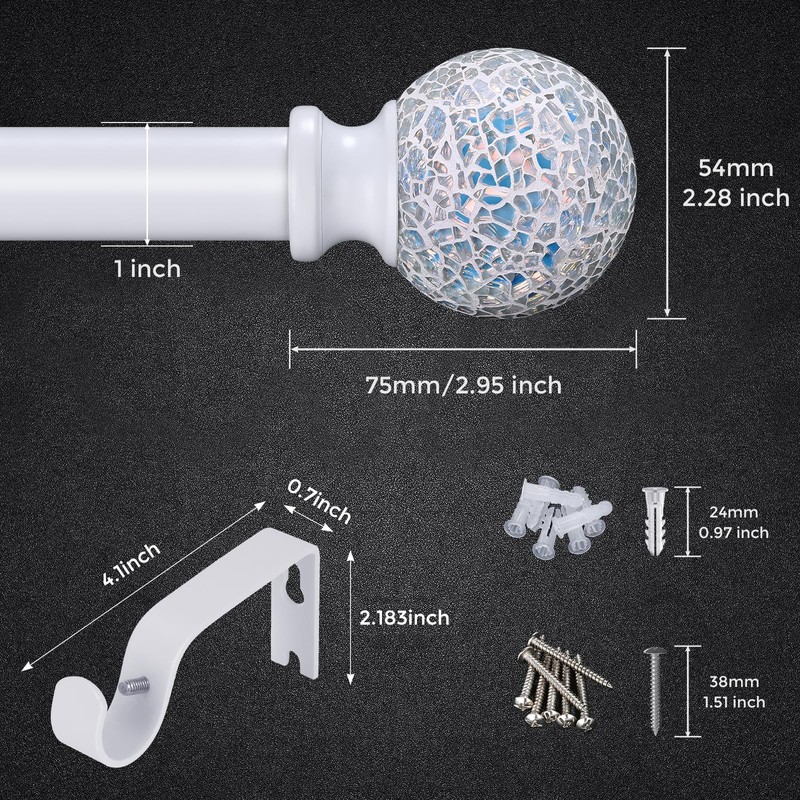 2 Pack White Curtain Rods for Windows 18 to 45
