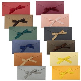 yivom Pack of 12 Gift Envelopes Coloured Envelopes Christmas Coloured Kraft Paper Envelopes with Ribbons for Invitations Letters Birthday Cards Postcards
