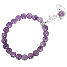 mookaitedecor Moon Charm Amethyst Healing Crystal Beads Bracelet Jewellery Gift for Women Girls, 8mm Beads Purple Quartz Crystal Semi Precious Stone Stretch Bracelet for Chakra Energy Balancing