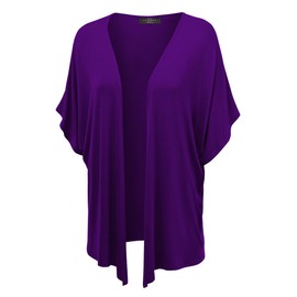 MBJ Women's Kimono Style Short Sleeve Dolman Cardigan – Lightweight Open Front Summer Cover-Up L Dark_Purple