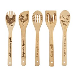 Rooster Wooden Cooking Spoons Set of 5,Rooster Kitchen Gift,Chicken Lovers Gifts,Rooster Kitchen Decor,Bamboo Cooking Spoons Farmhouse Housewarming Wedding Mom Cooking House Closing Father's Day Gift