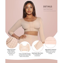 FeelinGirl Arm Shaper for Women Post Surgery Arm Lipo Compression Sleeves Slimming Arm Front Closure Shapewear Bra (Nude L)