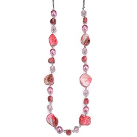 Women's Long Pearl Necklace, Statement Boho Silver Metal Necklace, Wedding Anniversary Fashion Jewellery, Gifts, Jumper, Necklace for Women, Resin Glass Pearl,