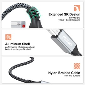 FEMORO USB Printer Cable 15 Feet Long, USB Type A to B 2.0 Braided 15ft Cord for Hp Canon Brother Epson Printer and More