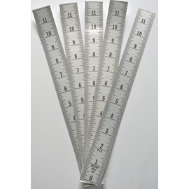 Ruler 5 Pack - Adhesive Backed - 1 1/4 Inch Wide X 12 Inch Long - Vertical Up - Fractional - 1/16” Grads - Silver