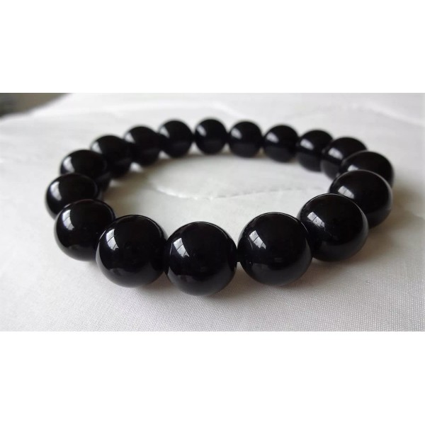 RAYON Black Onyx Bead Bracelet for Men Women Stretch 12mm