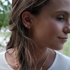 Dainty Hinged Clicker Huggies | 925 Sterling Silver Baguette CZ Hoop Earrings | Earring Gift for Her - Hypoallergenic - 8mm