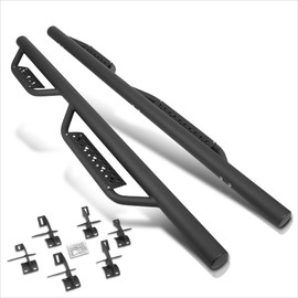[Pair] 3" Black Steel Round Nerf Bars Side Steps w/Drop Step Pad Compatible with 07-18 Jeep Wrangler JK Unlimited 4-Dr