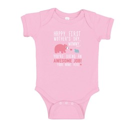 New Baby Bodysuits Custom Name Gifts Happy First Mother's Day Blue Baby Bear Bodysuit Newborn Pink