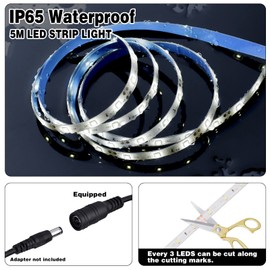 iNextStation White LED Strip Light, 16ft/5M 2835 SMD 300 LEDs 12V Flexible Cuttable Waterproof LED Tape for Bedroom Kitchen Cabinet Wardrobe TV (No Power Supply/Plug)