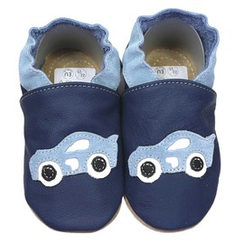 HOBEA-Germany Safestep Children's Slippers Leather Shoes, Racing Car Dark Blue