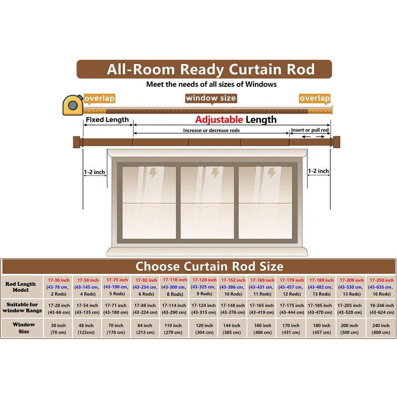 Black Curtain Rod 17 to 75 inch for Window 70