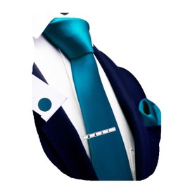 GUSLESON - Juego de gemelos cuadrados de 8 cm, corbata y bolsillo de color sólido, Azul Teal, general