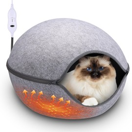 Beeveer Heated Cat Bed, Indoor Heated Cat Cave, Warmer Thermal Pet Bed with Removable Waterproof Heater for Kitty Small Dogs Gray (18.1 x 15 x 9.8 Inches)