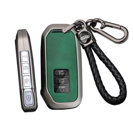 ontto 7 buttons Alloy Car Key fob Cover Case Fit for Kia EV6 GT K5 K7 K8 Sportage GT-Line Sorento 4 MQ4 Sedona Carnaval MPV Smart Leather Key holder Shell keyring keychain accessories Black-green