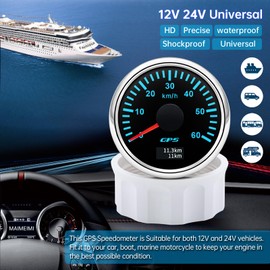 52 mm Speedometer Boat GPS Speedometer Odometer 0-60 km/h Waterproof IP67 7-Colour Speedometer Meter for Car Boat Yacht 12 V/24 V