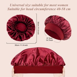 Schlafhaube Seide, Nachtmütze Haarhaube, Silk Bonnet Sleep Cap, Schlafmütze Satin Bonnet Nacht Schlaf Mütze, Wiederverwendbare Schlafhaube Seide für Haare mit Elastikband Bleiben am Kopf（Schwarz&Rot)