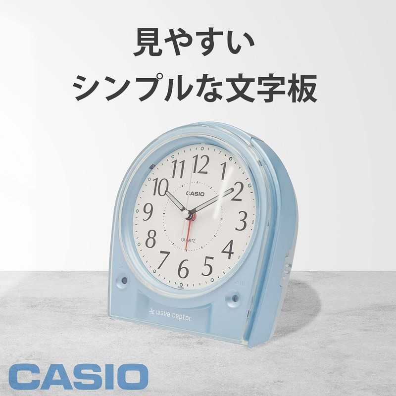 CASIO(カシオ) 目覚まし時計 電波 ブルー アナログ ライト 付き TQ-580J-2JF