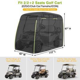600D Oxford 2/2+2/4 Passenger Golf Cart Cover Fits EZGO, Club Car, Yamaha Golf Carts with Safe Reflective Strips, All Weather Protection/Waterproof/Snowproof/Windproof/Sunproof