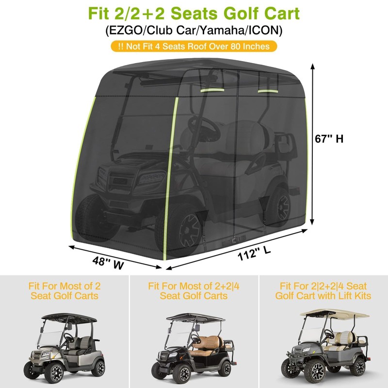 600D Oxford 2/2+2/4 Passenger Golf Cart Cover Fits EZGO, Club