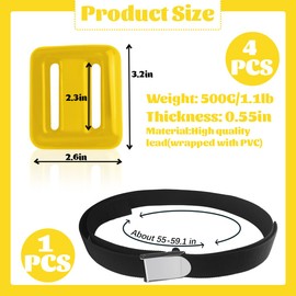 Esamploe 4 Pcs Dive Weights on Nylon Surfaces,1.1LB Dive Weights with Diving Weight Belt,Coated Diving Weights for Freediving,Spearfishing,Scuba Weight Belt for Waist 55" to 59.1"(Yellow)