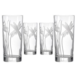 Rolf Glass Dragonfly Highball Glass 15 ounce - Set of 4 Cooler Glasses – Lead-Free Glass - Etched Drinking Glass with Heavy Base - Made in the USA