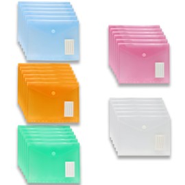 YUNSHANGHE 30 Stück Dokumententasche A4 mit Lochrand, Bunte Transparente Umschlagmappe mit Klettverschluss und Etikettentasche, Dokumentenmappe für Dokumente Organisieren