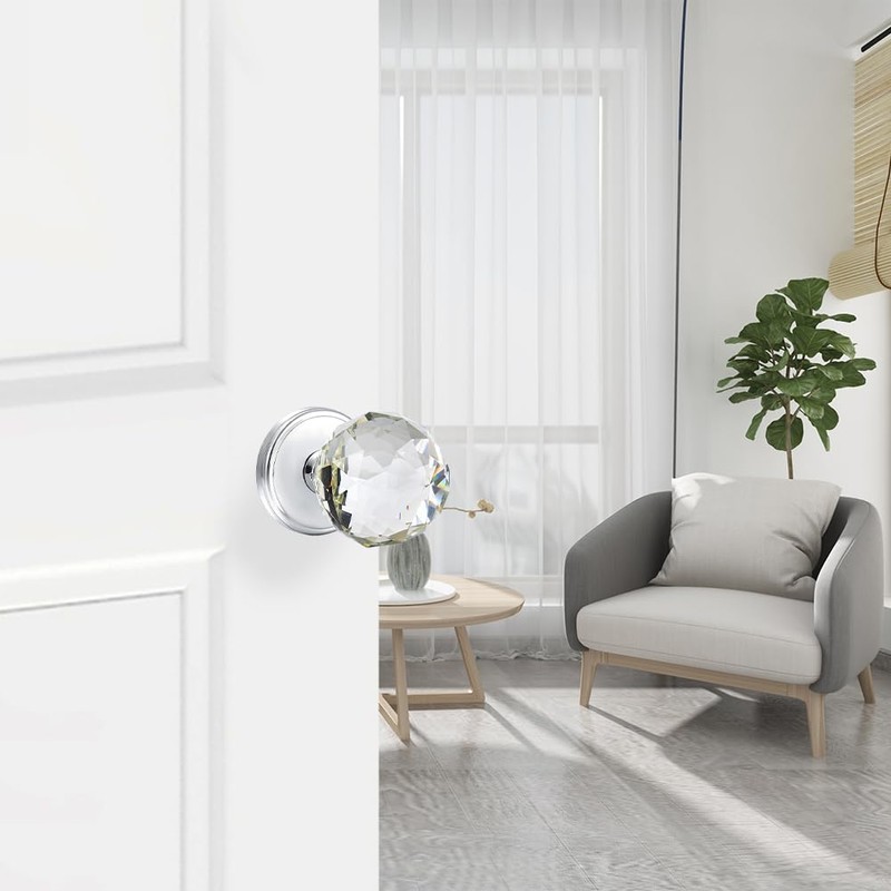 CLCTK Crystal Glass Door Knobs Interior, Round Door Knobs for