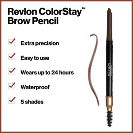 REVLON Revlon Eyebrow Pencil, Colorstay Eye Makeup with Eyebrow Spoolie, Waterproof, Longwearing Angled Precision Tip, 220 Dark Brown, 0.01 Oz