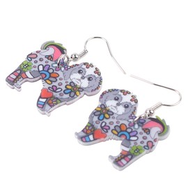 BONSNY Dog Collection “COCOA” Yorkshire Terrier Shih Tzu Puppy Acrylic Pop-Art Long Drop Dangle Earrings (Grey)