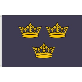 ROYAL SWEDEN FLAG (MEDIEVAL). THREE CROWNS. PREMIUM SATIN QUALITY. BIG SIZE 150X90