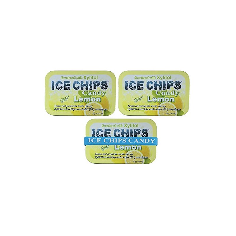 ICE CHIPS Xylitol Candy Tins 5.28 oz total (Lemon, 3