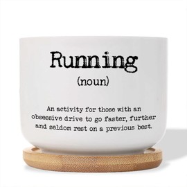 DecStic Running Definition Planters Ceramic Bible Scripture Round Plant Pot with Drainage Holes and Bamboo Tray Pot for Home Desktop Office Windowsill