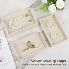 OMISTAR 8 Pcs Velvet Jewelry Trays, Stackable Jewelry Drawers Organizer Trays, Beige Wooden Jewelry Storage Trays 8.3 x 4.9 x 0.9 in, Jewelry Trays for for Earring Ring Necklace Pendants Bracelet