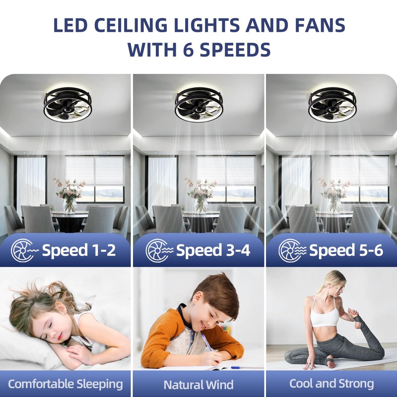 Zoruny 13" Low Profile Ceiling Fans with Lights and Remote,Dimmable